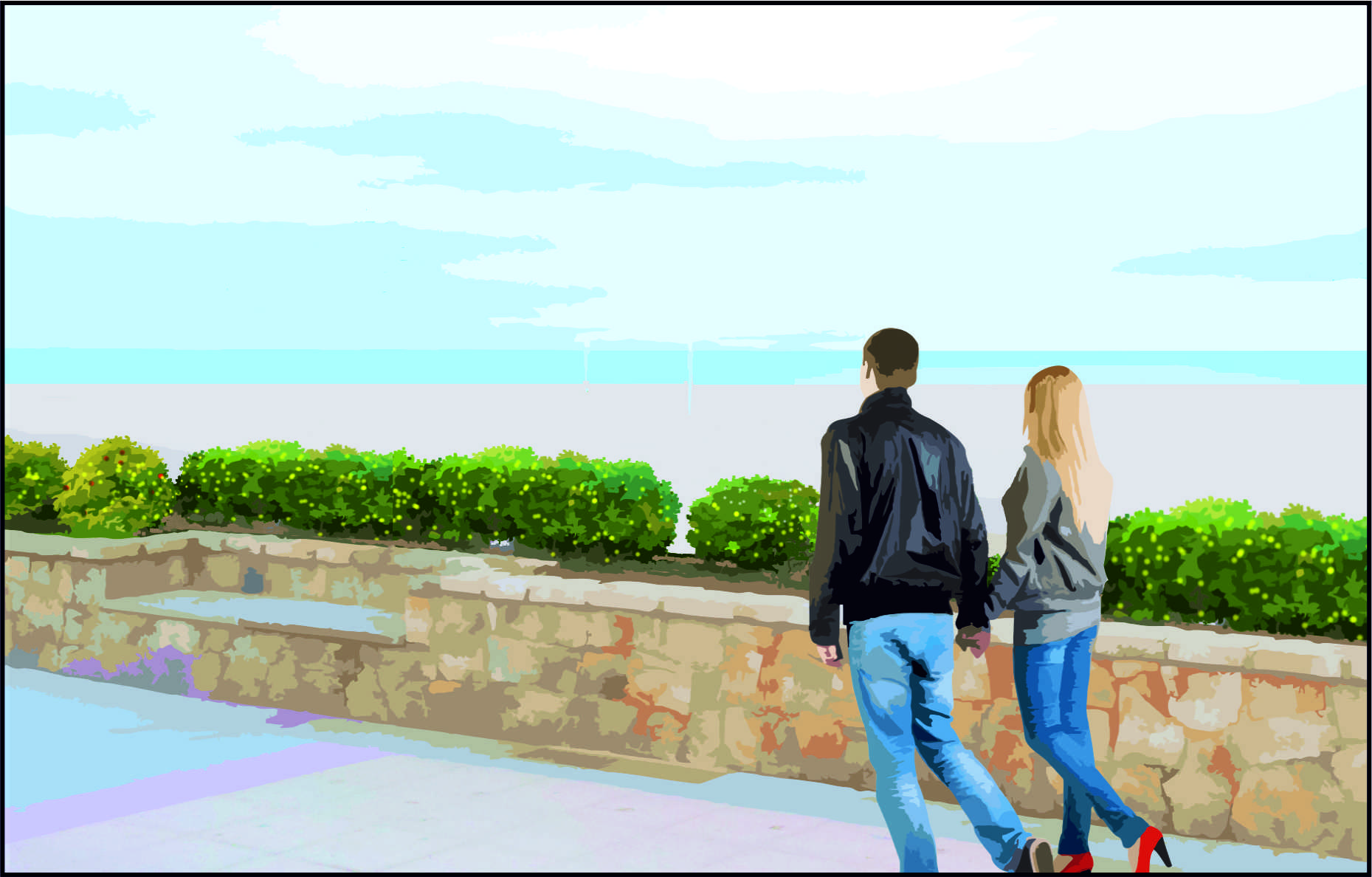 Recreación paseo marítimo con jardinería baja